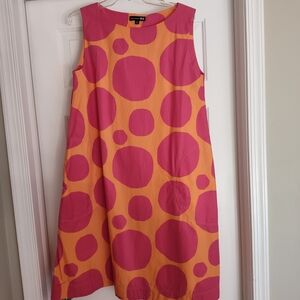 Marimekko Size M Pink and Orange Midi Dress Heavy Cotton Poplin. EUC